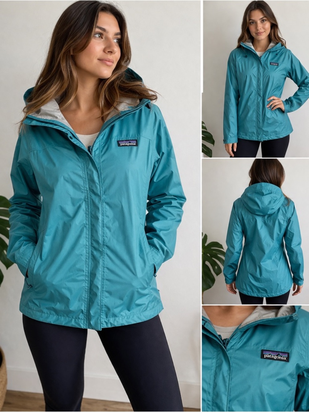 Patagonia Women's Teal Rain Jacket Hooded Lightweight Size Small